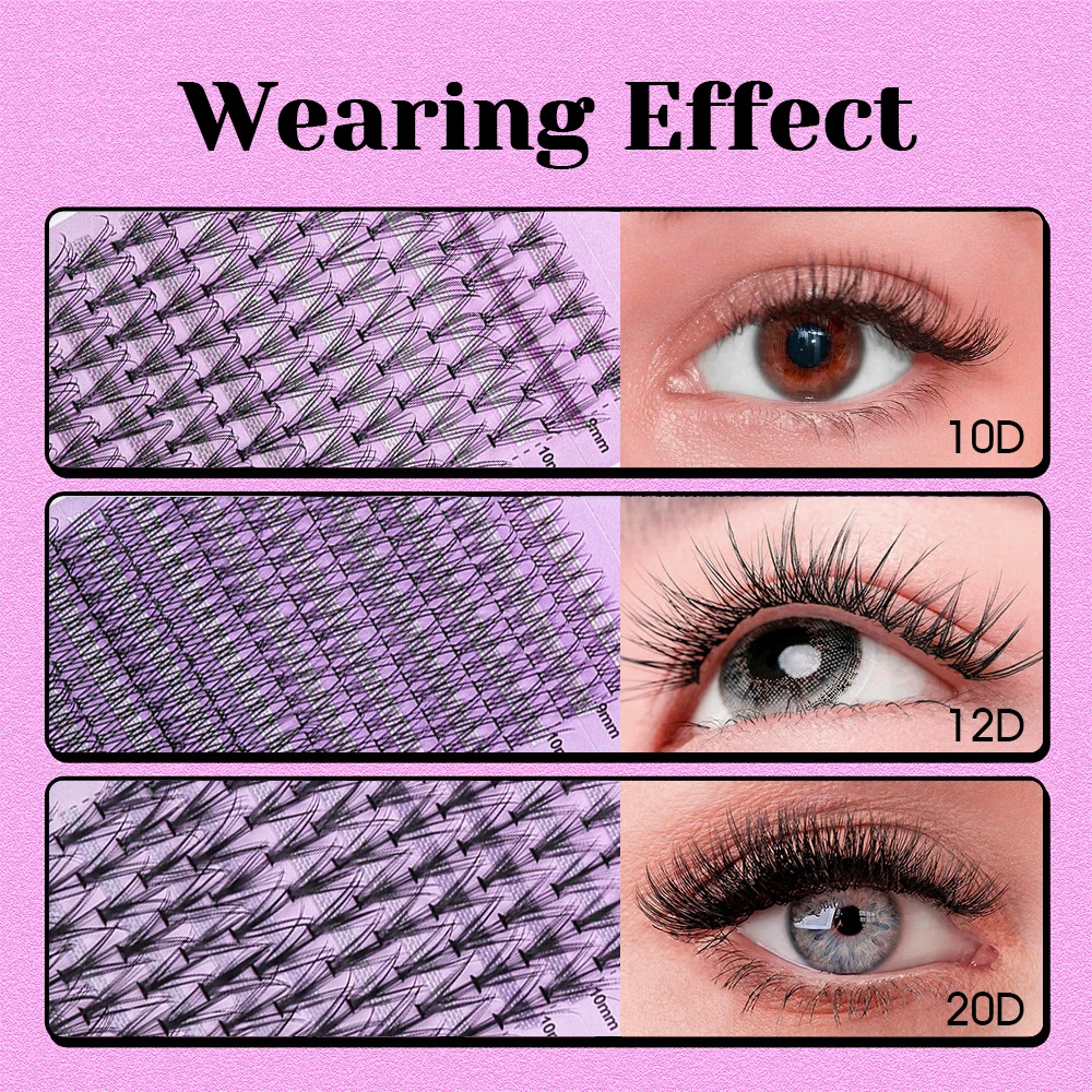 MASSCAKU 10D/12D/20D DIY Segmented Eyelash Extensions 8-15mm Mix Length Matte Black Mega Volume Individual Lashes Makeup Tools