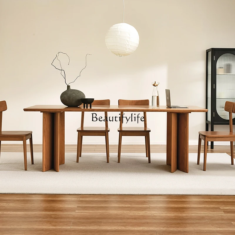 

North American cherry wood dining table, living room large long desk, all solid wood rectangular office workbench