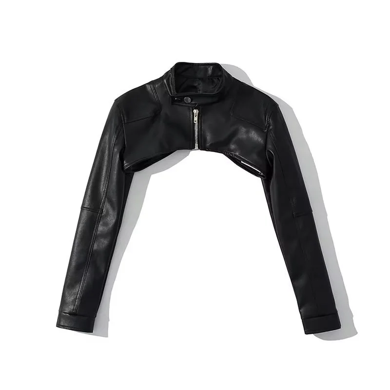 

Women Rider Bolero Shrung Assassin Ultra Cropped Black Faux Leather Biker-style Jacket