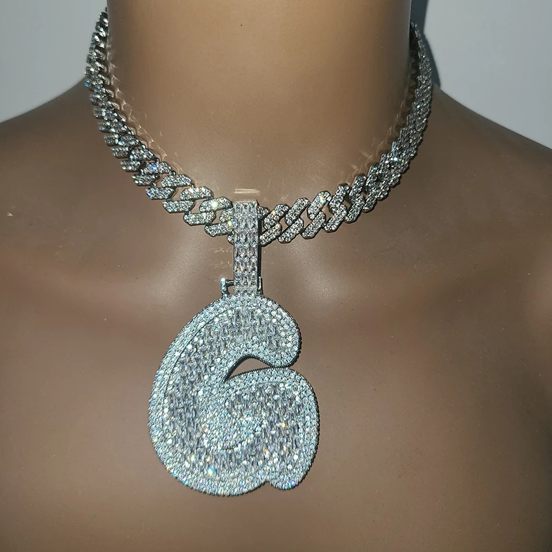 Grandbling Big Baguettecz Letter Pendant  with Cuban Chain Iced Out Square Cubic Zirconia Chain Necklace Hiphop Jewelry from A-Z