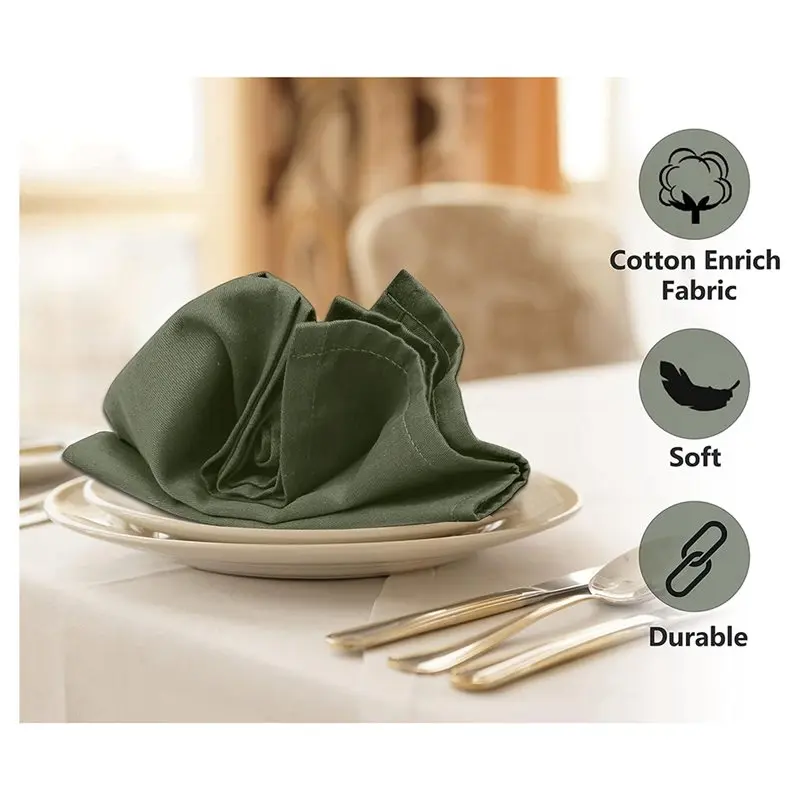 AEA9-Cloth Napkins Set Of 12, Napkins Cloth Washable, Soft, Durable, Absorbent, Cotton Blend. Table Dinner Napkins Cloth