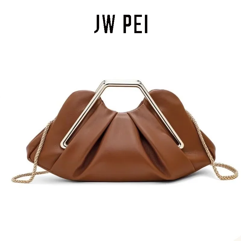 حقيبة يد للسيدات من JW PEI خفيفة فاخرة من الجلد الناعم بإطار معدني مطوي ومقبض هندسي وتصميم متخصص حقيبة عصرية للتنقل