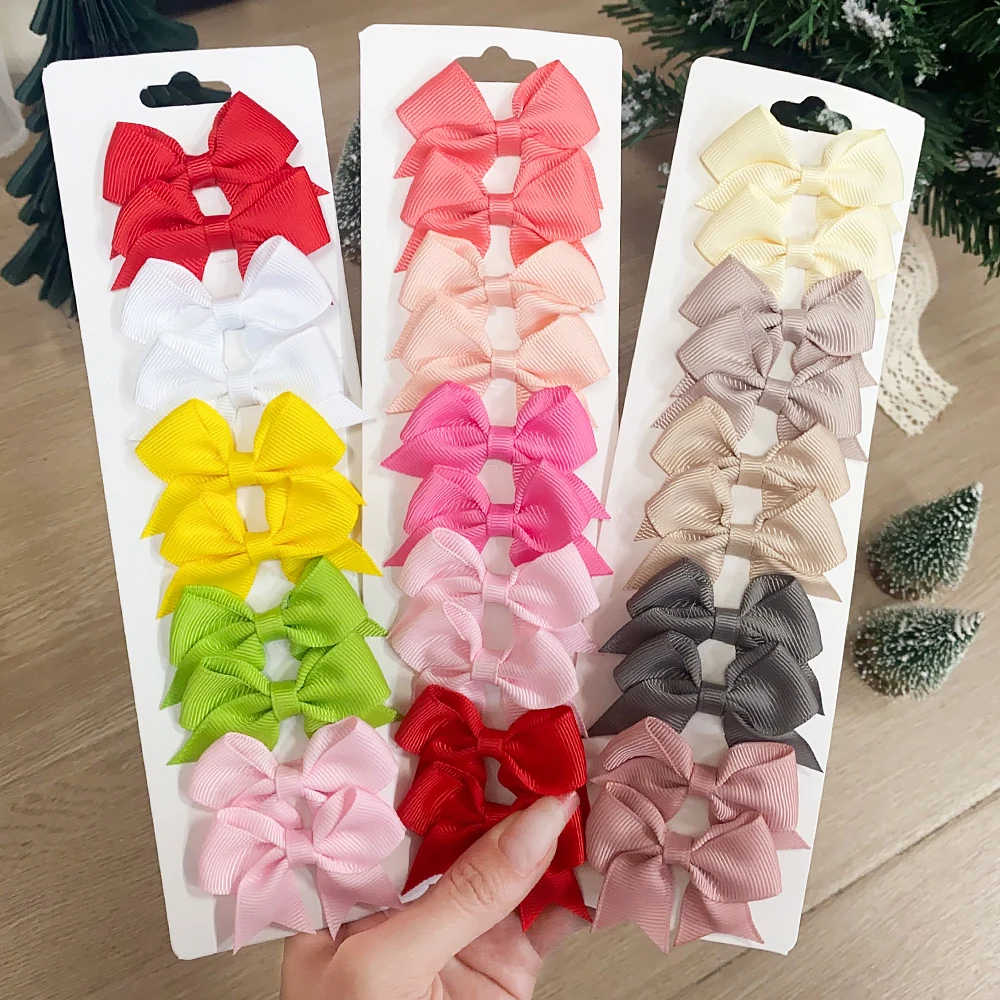10 Teile/satz Neue Nette Solide Band Bowknot Haar Clips für Baby Mädchen Handgemachte Bögen Haarnadel Barrettes Headwear Kinder Haar Zubehör – Detail 3