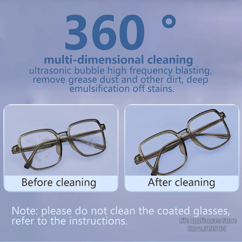 XiaoZe Ultrasonic Cleaner Waterproof Low Noise Jewelry Glasses Cleaning Machine 45000Hz High Frequency 600ml Capacity