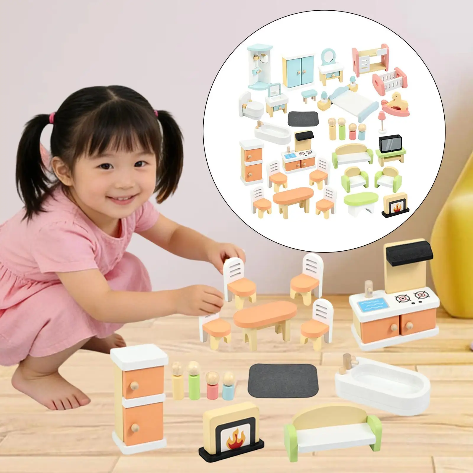 Juego de Muebles de Madera para Casa de Muñecas, Juego de Imitación, Modelo de Muebles Pequeños, Accesorios para Casa de Muñecas, Juguete para Navidad y Año Nuevo