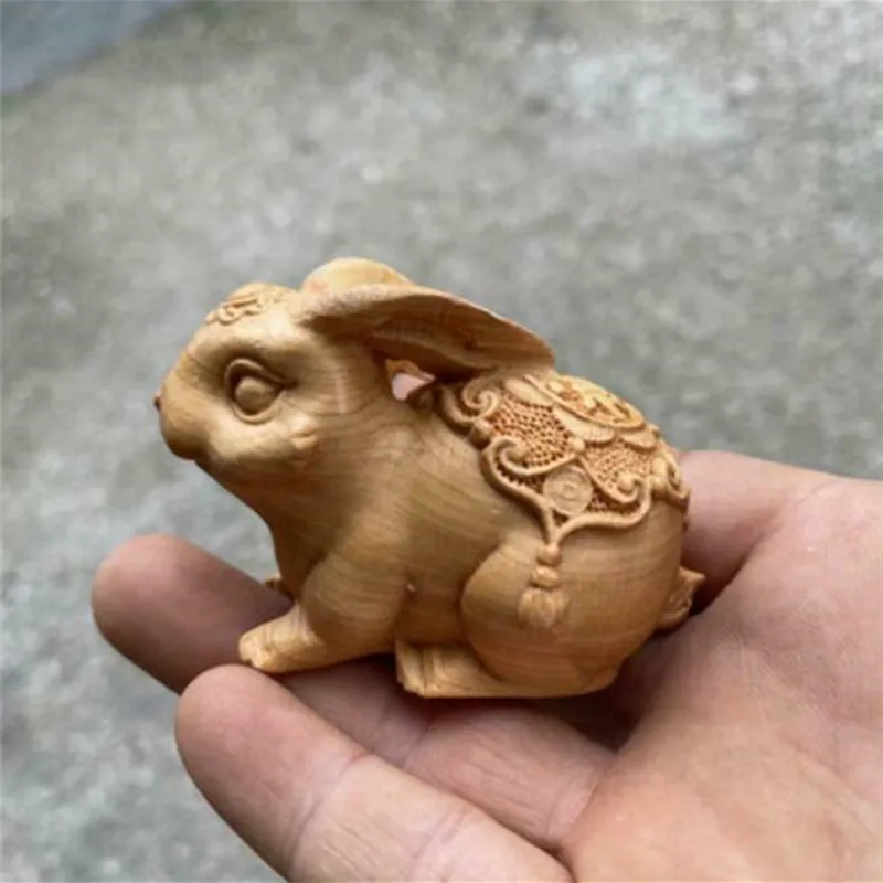 

Wood Carving Rabbit Wooden Crafts Zodiac Rabbit Desk Ornaments Craft Collect