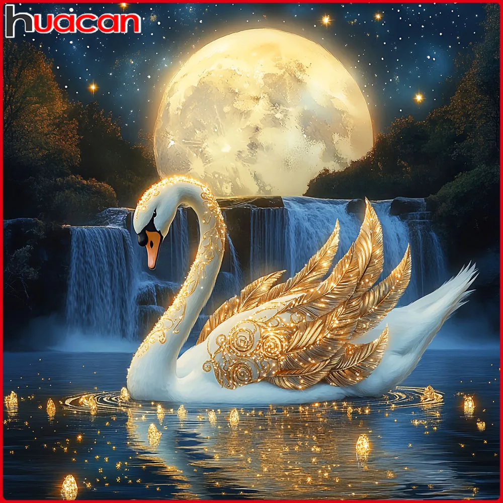 

Huacan DIY Diamond Painting Swan Moon Diamond Mosaic Animal Landscape Complete Kit Gift