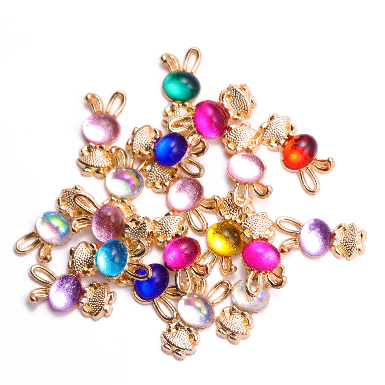 10Pcs Mix Multi Coloured Cartoon Crystal Rabbit Pendants Gold Color Metal Charms For Jewelry Making DIY Earrings Necklace Crafts view 4