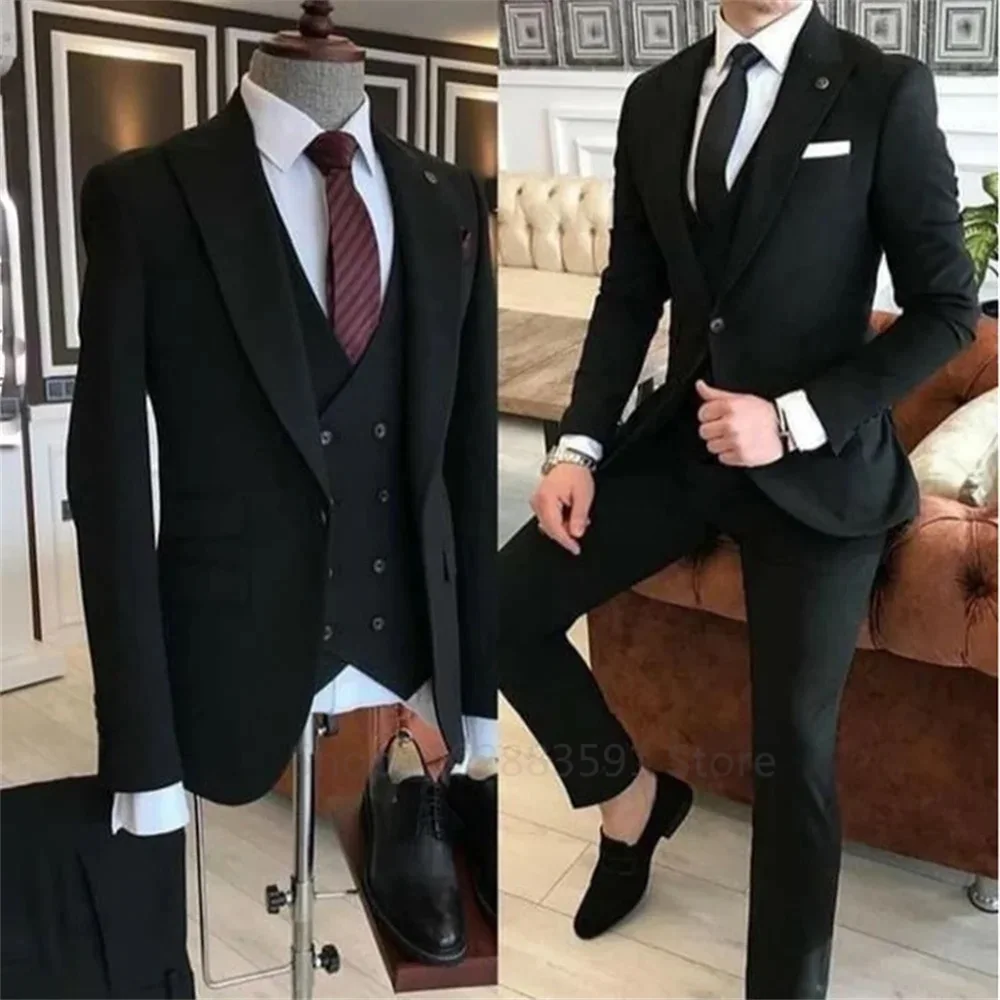 Men\'s Suit 2024 Peak Lapel Business Casual Tuxedos Groom Tailor Made 3 Pieces (Blazer+Pants+Vest) Full set Elegant suit for men