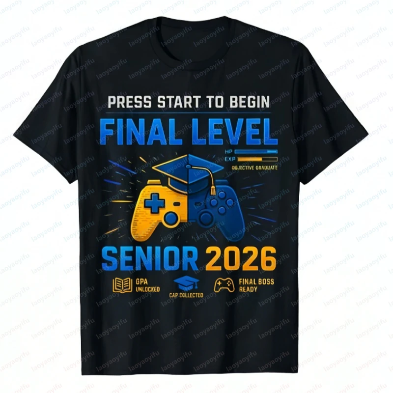 Class of 2026 Gaming Grad Casual Cotton Tops Gamer Senior 2026 T-Shirt Final Level Print Tees Funny Camisetas Men's Clothing