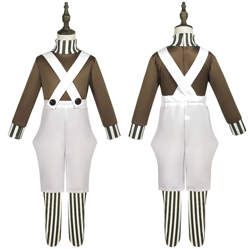 

Movie Chocolate Factory Loompa Cosplay Costume Kids Tops Strap Pants Long Socks Children Suit Oompa Role Play Uniform Halloween