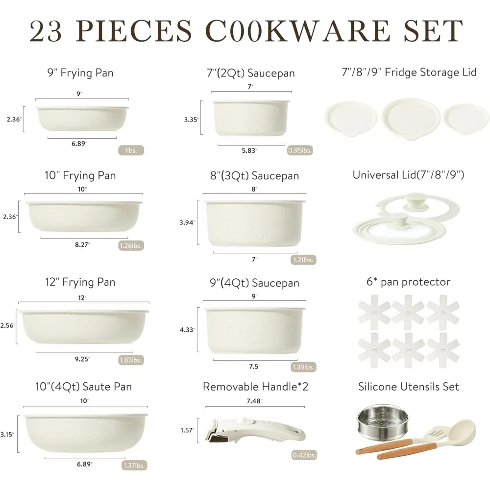 23pcs Pots and Pans Set, Nonstick Cookware Set Detachable Handle, Induction Kitchen Cookware Sets Non Stick