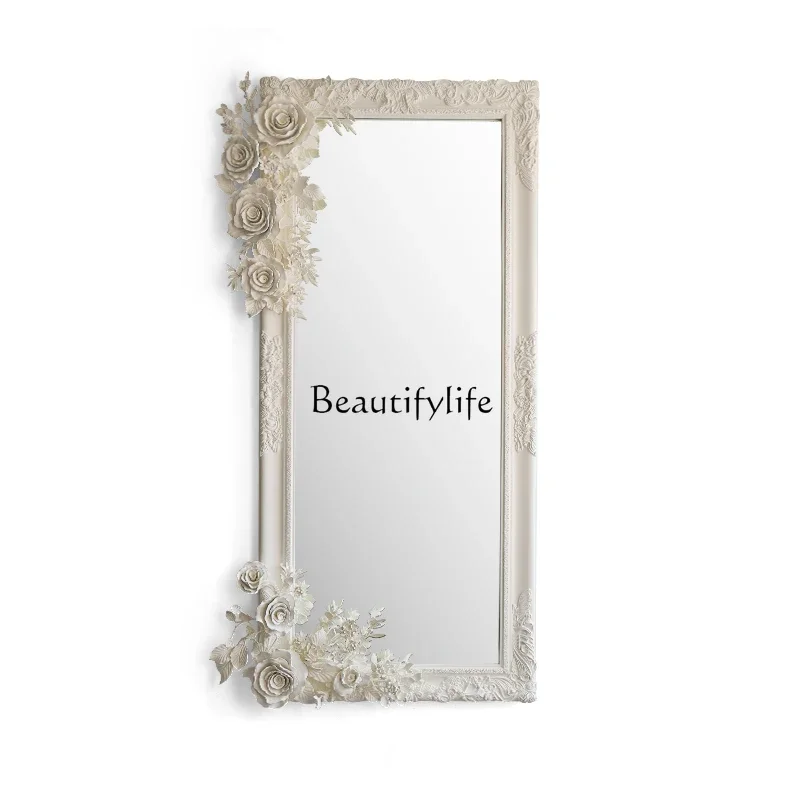

46French retro floor mirror living room entrance bedroom cloakroom carved full-length mirror