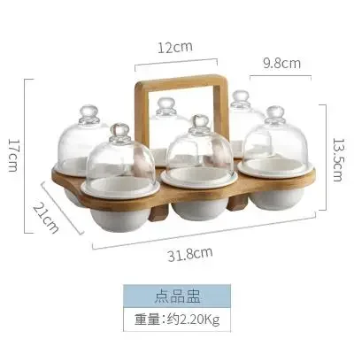 Japanese-style Ceramic Household Dried Fruit Snack Plate Bowl Compartment with Lid Platter Tableware 5