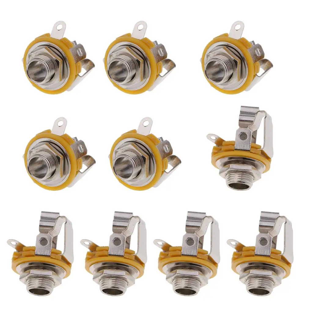 6.35mm Alloy Stereo Audio Socket Jack Female Plug Panel Mount for Music Equipment Cable Termination