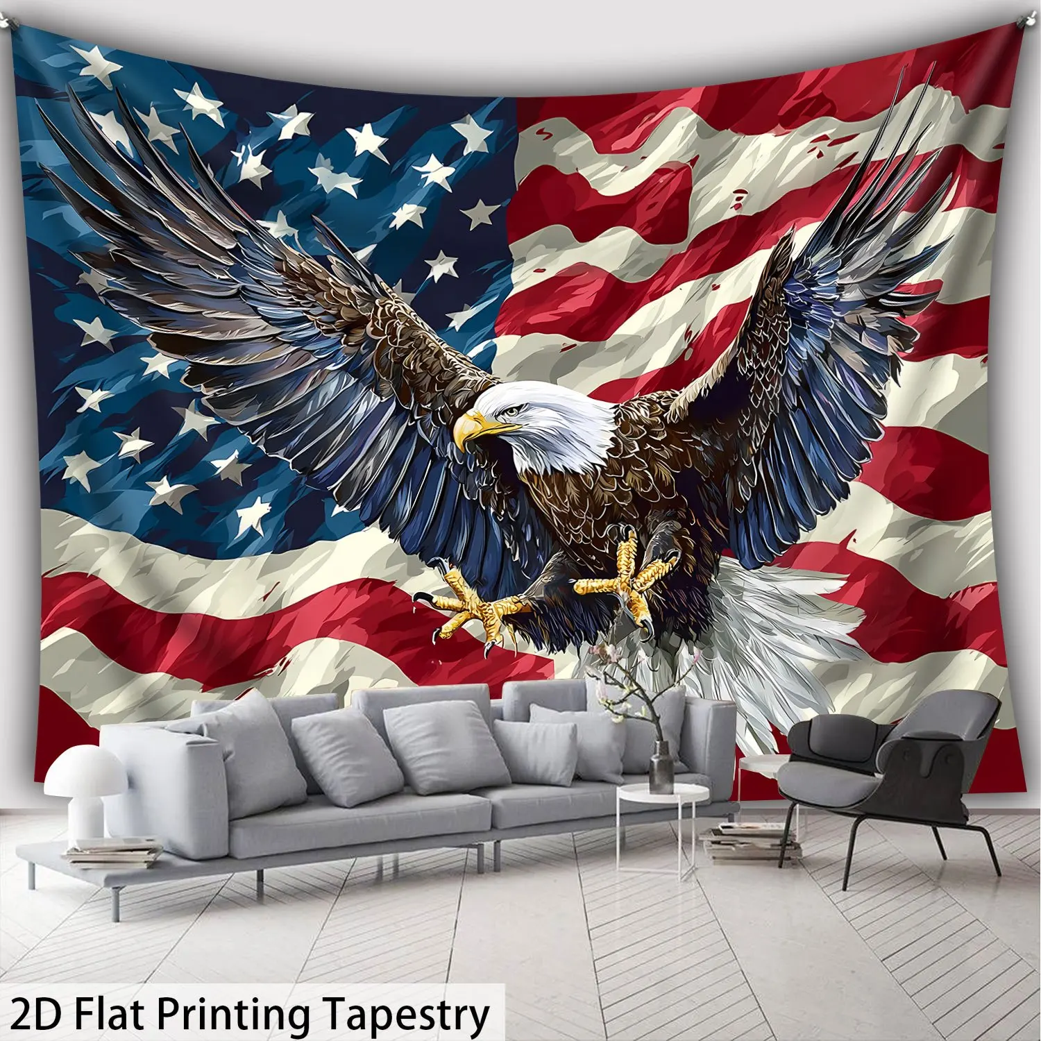 Large Patriotic Bald Eagle USA Flag Tapestry Wall Hanging Decor American Style Curtain for Living Room Home Accent Art