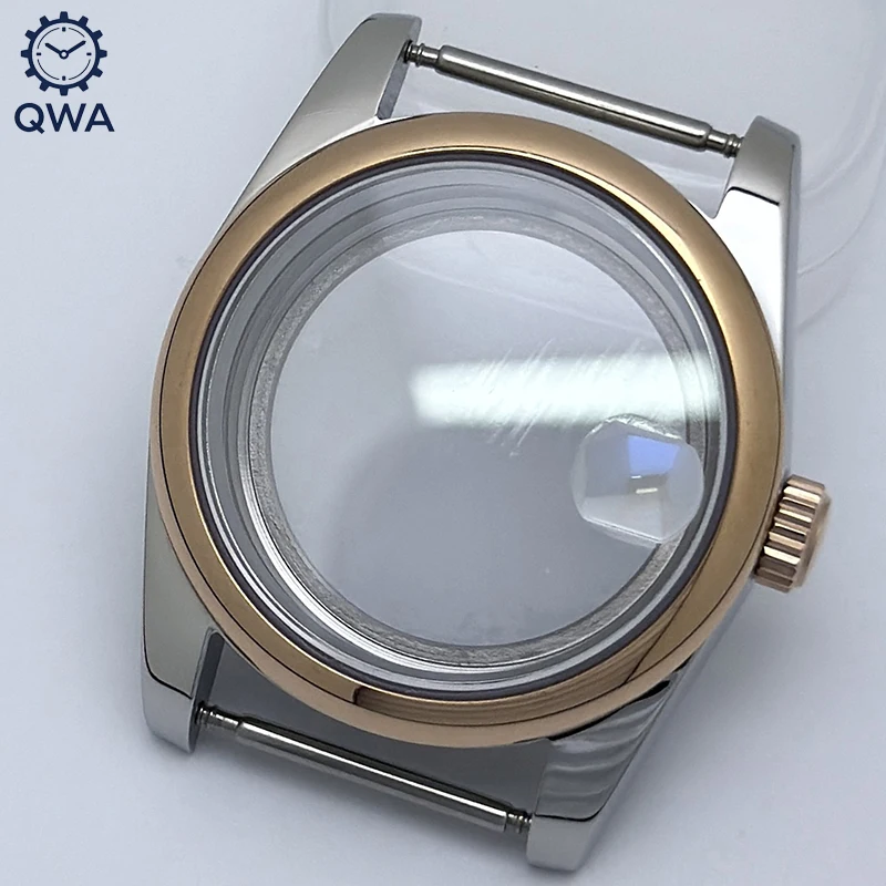 QWA 316L Stainless Steel 36mm/39mm Semicircular Datejust RoseGold Sapphire Magnifying Glass Watch Case Fit NH35/NH36 Movement