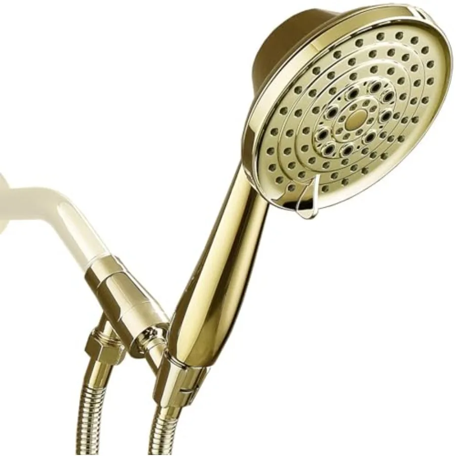 

High Pressure 6 Setting Detachable Handheld Shower Head with Extra Long Flexible Metal Hose Adjustable Metal Holder Polished Br