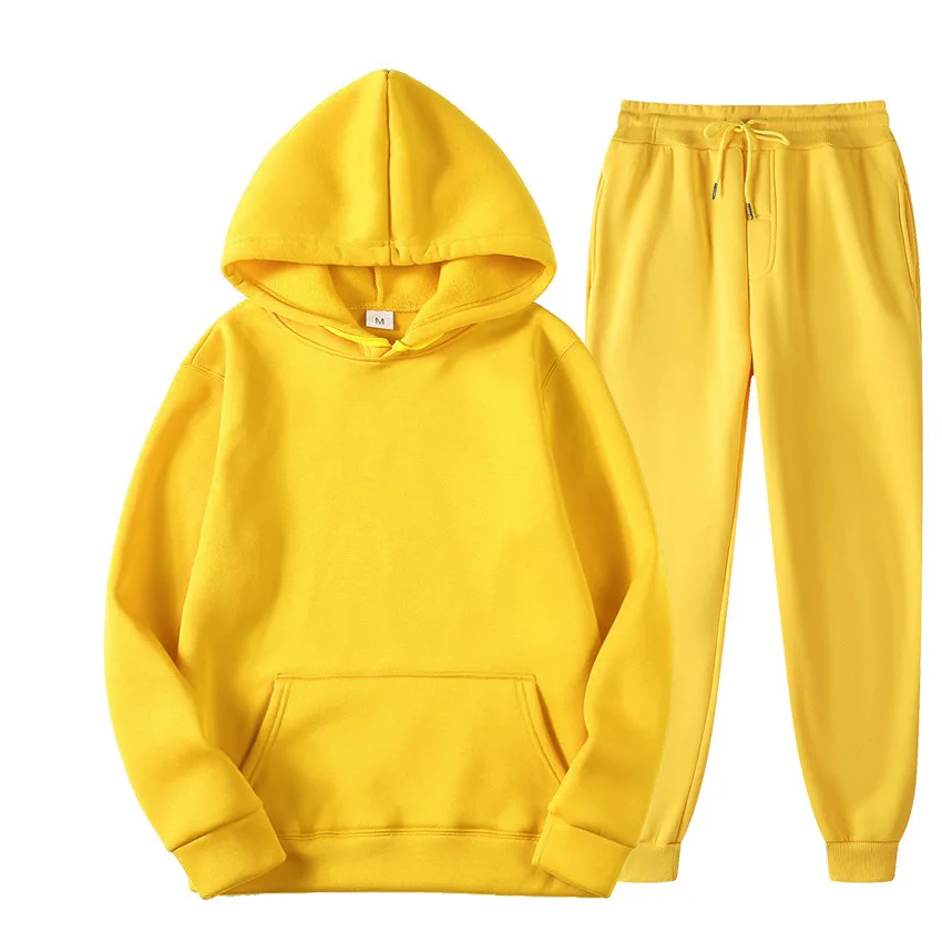 Nieuwe Mannen Pak Hoodie Mode Fleece Sweatshirt Tweedelig Casual Lange Mouw Effen Kleur Hoodie Joggingbroek Set Straatpaar Set