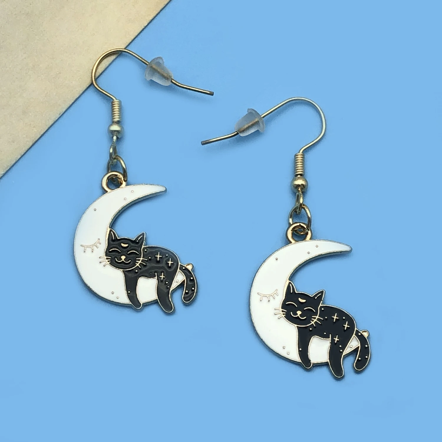 1 Paar Halloween Horror Lustige Schwarze Katze Totenkopf Cartoon Kreative Persönlichkeit Katze Sonne Mond Tropfen-Ohrringe Party Schmuck Geschenke