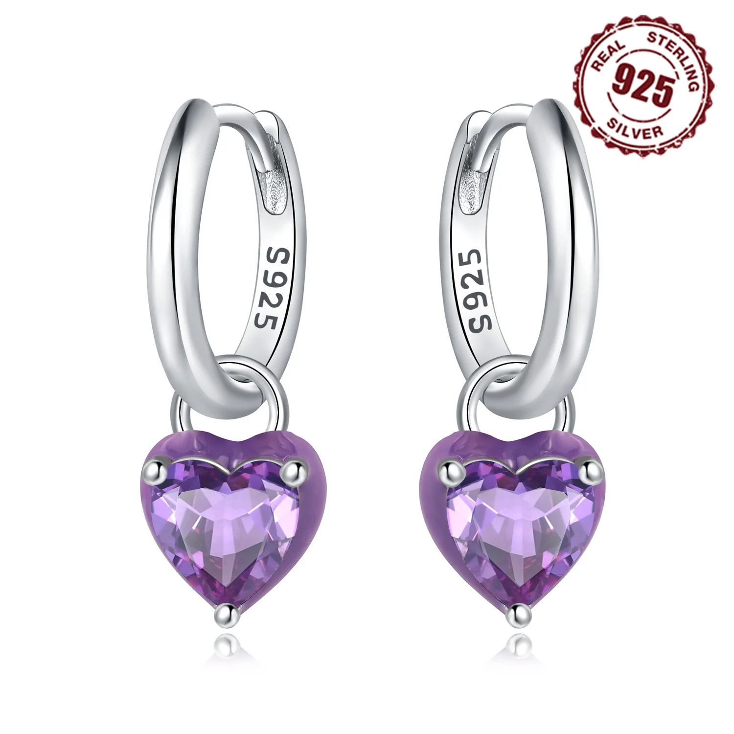 Hot Sale 925 Sterling Silver Dreamy Purple Love Heart Earrings Drop Earrings For Women Party Fine Gift Elegant Birthday Jewelry