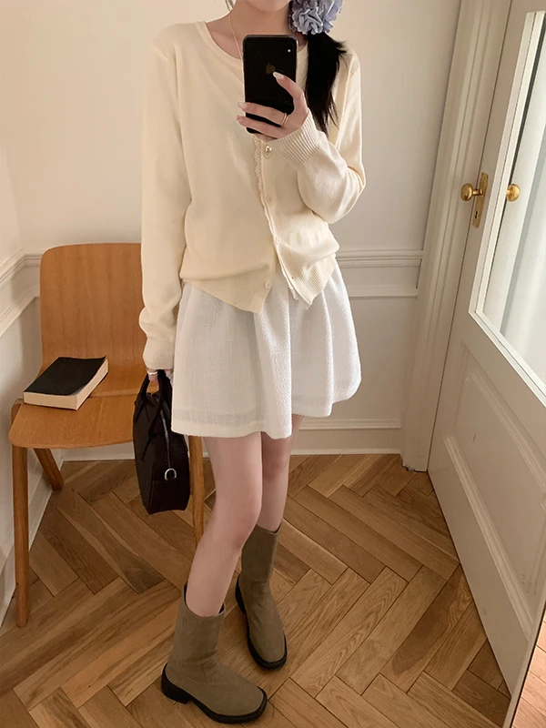 Sweetknit Korean Style Pleated  Skirt Women's A-Line Half-length Y3687 Spring 2025 Polyester Fiber 100%