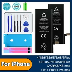 2024 Zero-cycle Battery For IPhone 7 7Plus 8 SE SE2020 4 4S 5 5S 5C 6 6S Plus X XR XS 11 Pro Max Bateria Sticker Free Tools