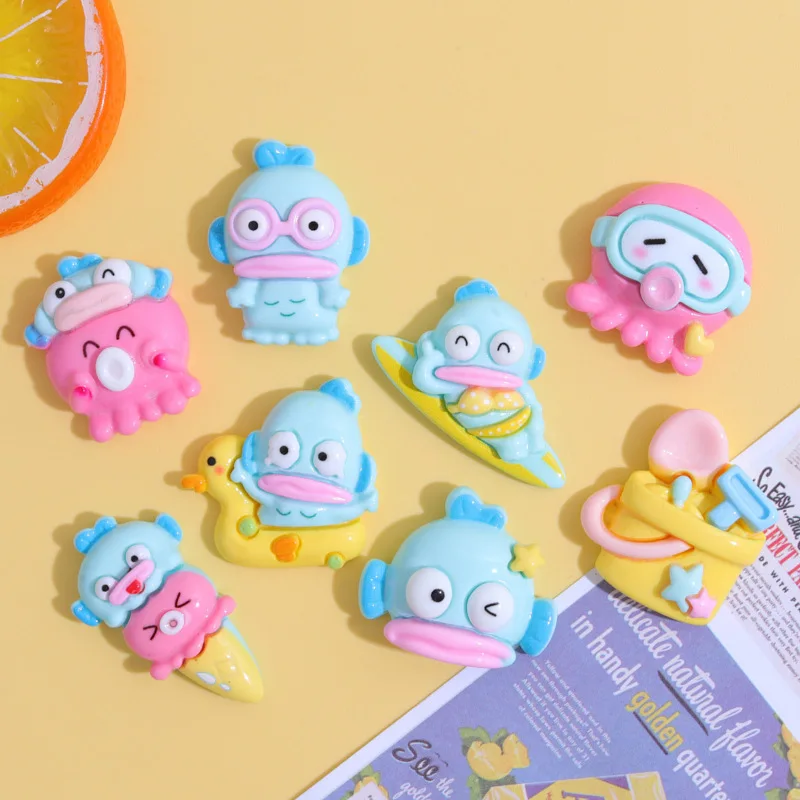 10Pcs Cute Cartoon Funny Creativity Octopus Hangyodon Ugly Fish Resin Accessories DIY Hairpin Handmade Decoration Materials