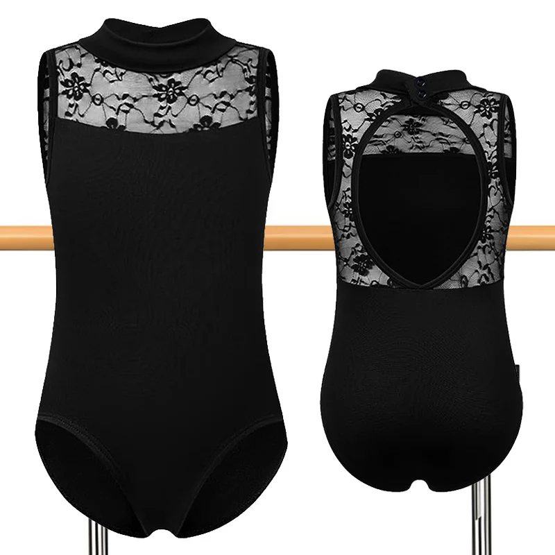 Ärmelloses Damen-Ballett-Tanztrikot mit Stehkragen für Erwachsene und Mädchen, Gymnastik-Tanktops mit O-förmigen Tanztrikots mit hohlem Rücken