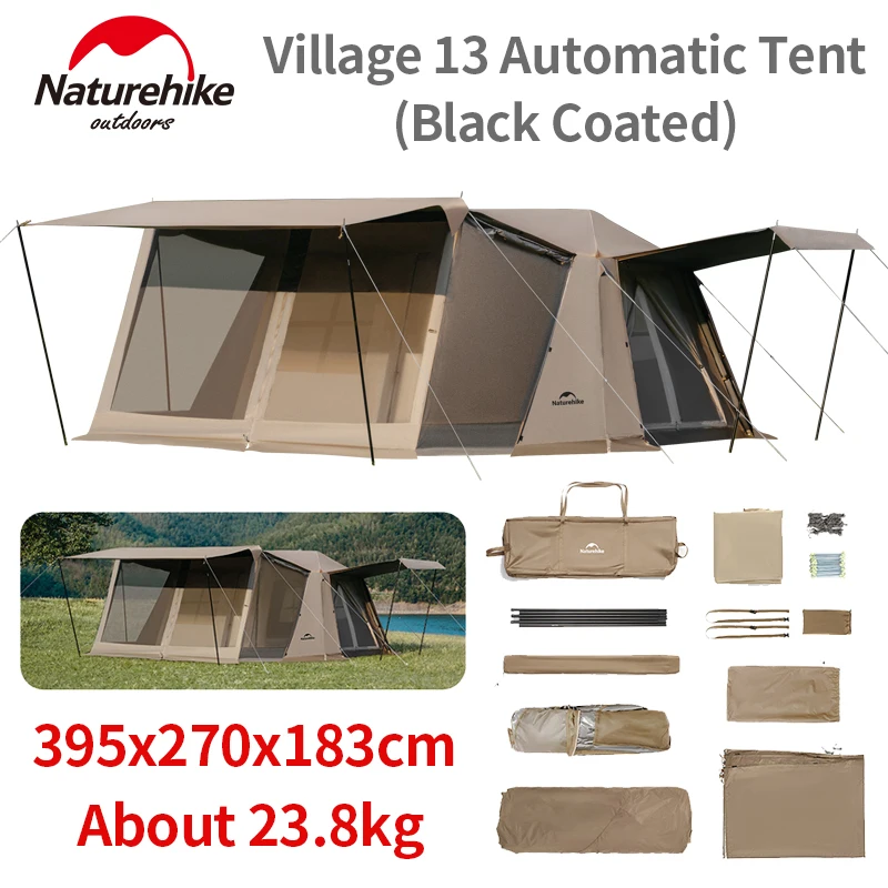 Naturehike Village 13 Automatic Tent Black Coated Outdoor One-touch Tent Family Shelter Camping Sunscreen Waterproof Large House