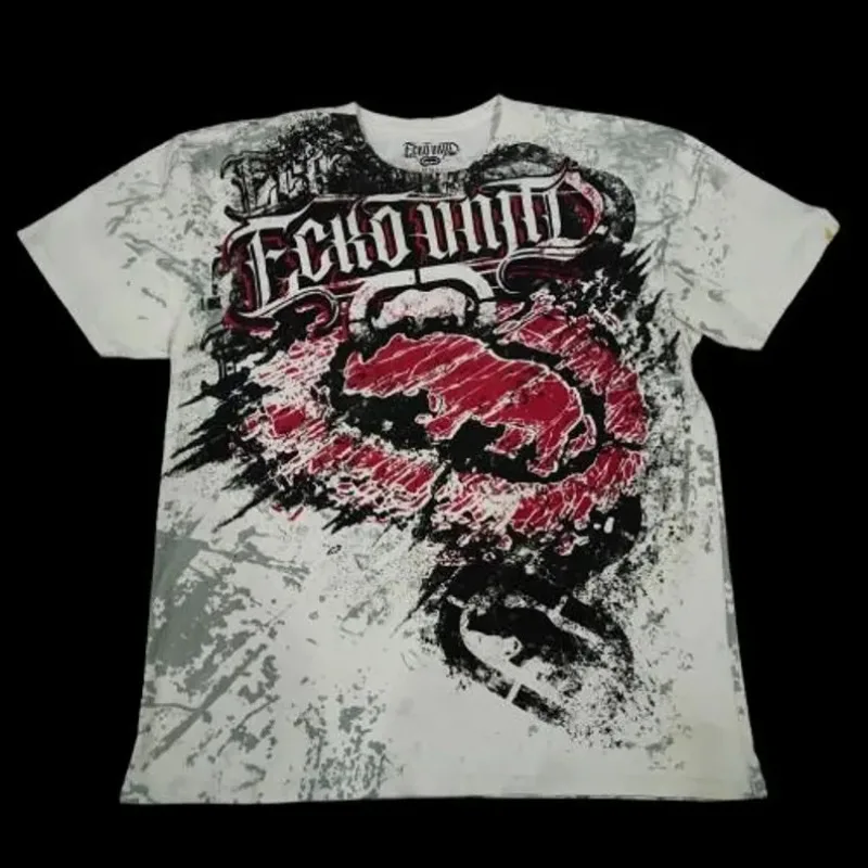 

Y2K Ecko Conceptual Ink Splatter Красная Серая Футболка с градиентом в готическом стиле Высококачественные хлопковые модные футболки Повседневная уличная одежда