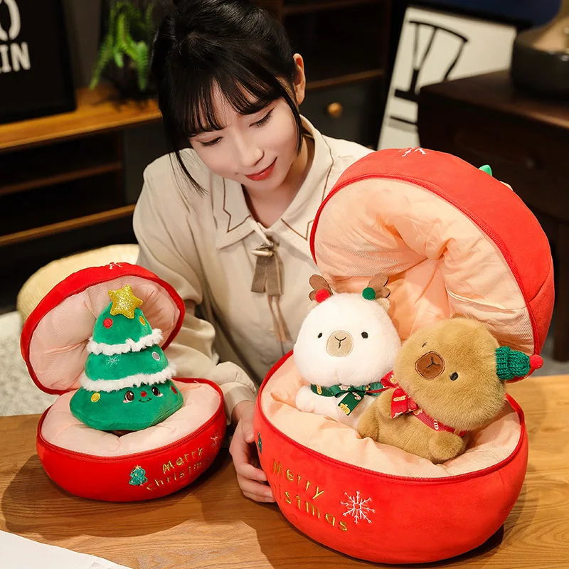 

1-10PCS Kapybara Christmas Plush Doll Set Peaceful Fruit Puffer Fish Plush Ornaments Xmas Decoration Toys Home Gift for Friends