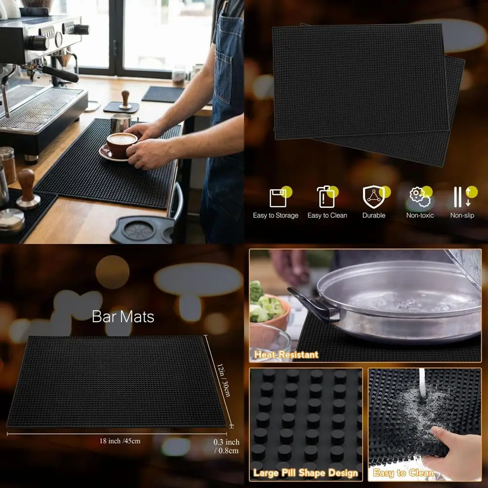 

Нескользящий резиновый коврик для бара 18x12 дюймов для коктейлей, горячих блюд и машинок для стрижки в барбершопах - черный