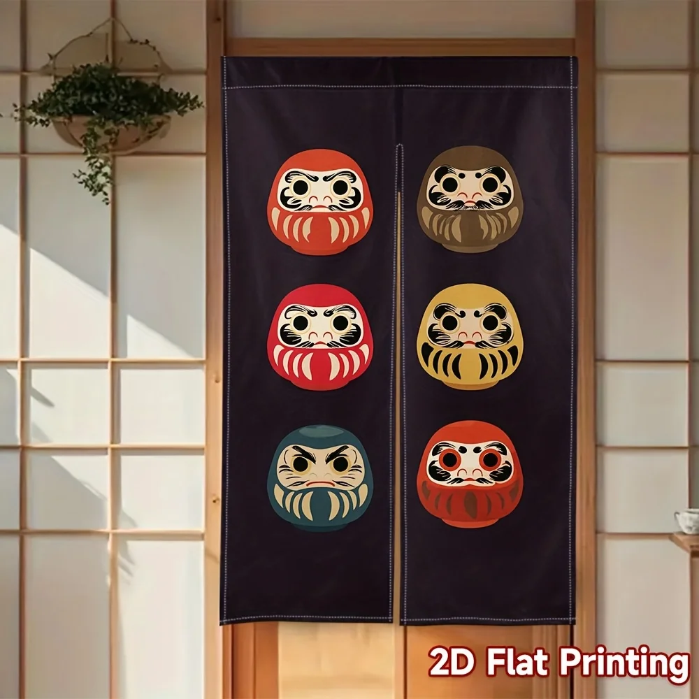 Dharma Doll Door Curtain Traditional Japanese Auspicious Symbol Six-sided Pattern Suitable for Hall or Kitchen Decoration