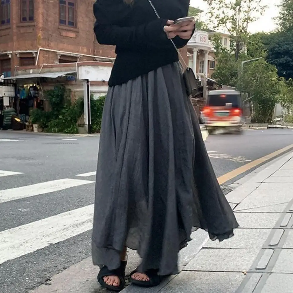 

Women Breathable Skirt Elegant Double Layer Flowy Maxi Skirt for Women A-line Design with Elastic Waist for Spring for Women