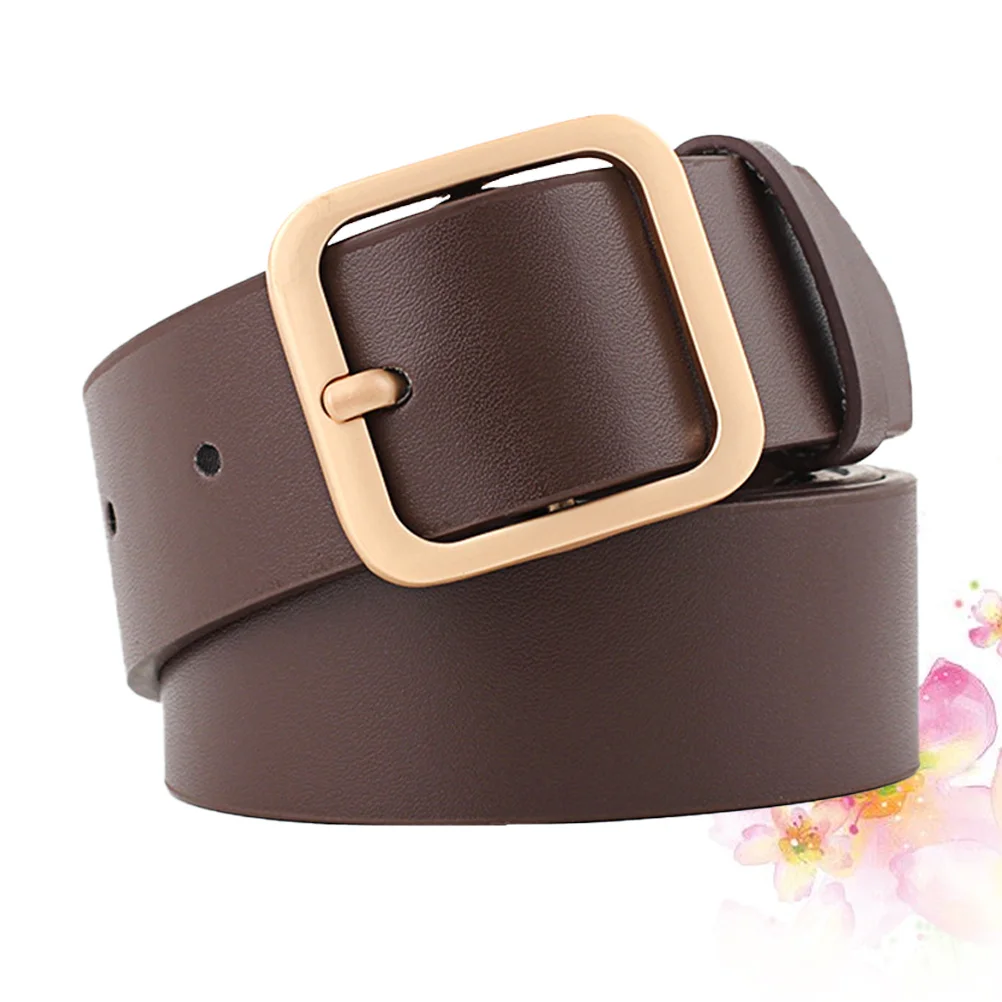 1 قطعة النساء قابل للتعديل حزام بولي يوريثان عادية مربع مشبك الخصر الورك 110 سنتيمتر طول القهوة الذهب دائم أنيق الإناث الإكسسوارات