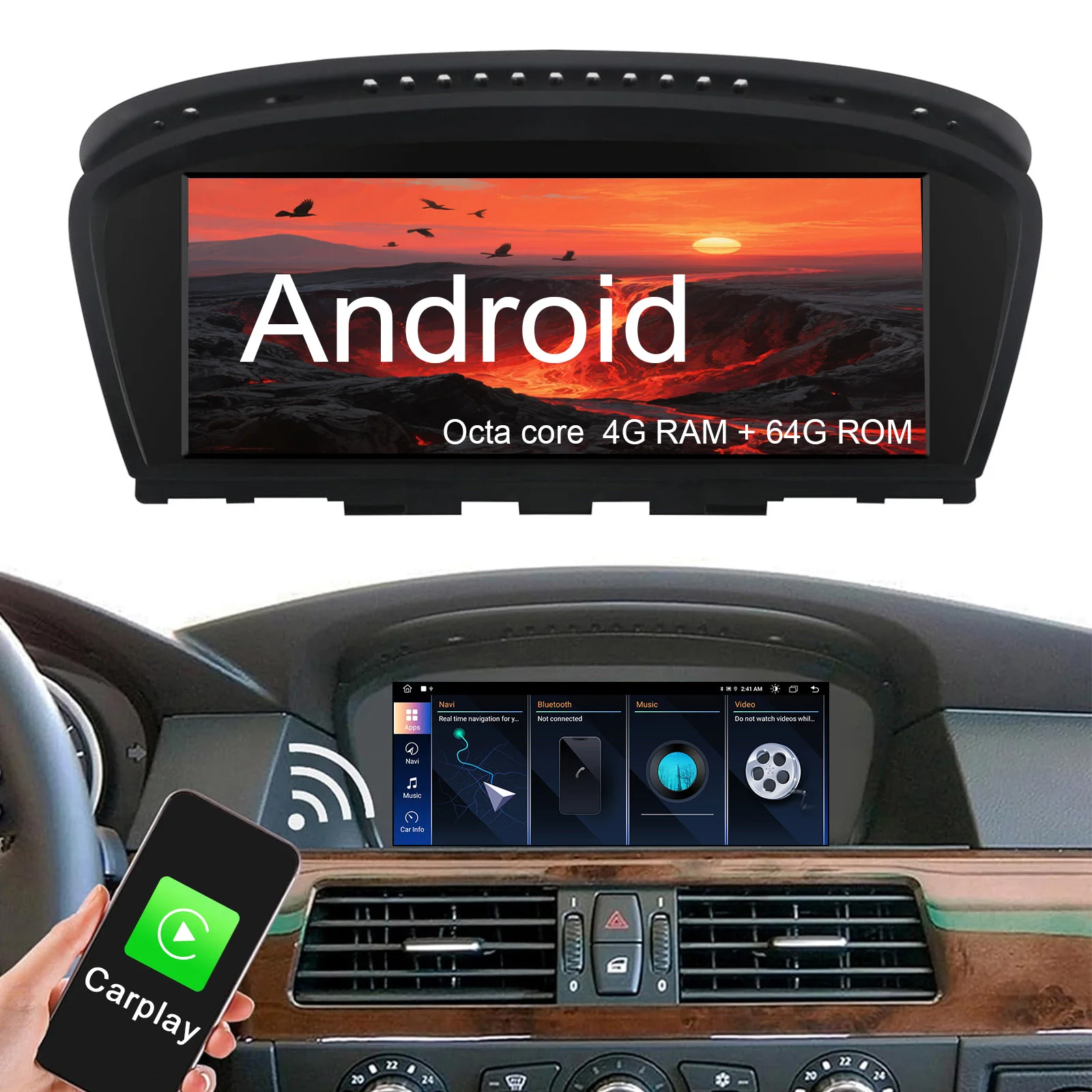 

Android car radio for BMW 3/5 series E60/E63/E64 stereo screen Carplay Android Auto Bluetooth GPS Navigation FM radio 8.8’ 4+64
