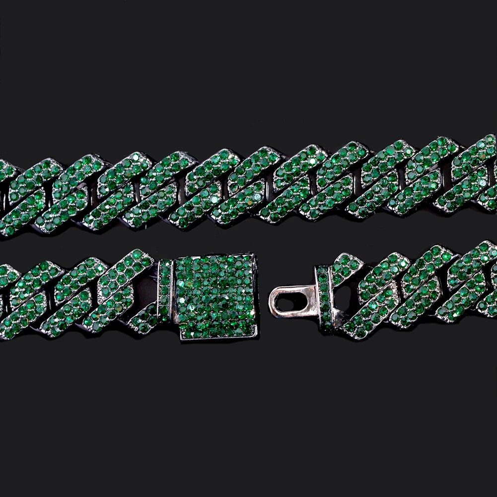 Kubanische Kettenkette für Männer und Frauen, grüne Strass-Iced-Out-Gliederkette, Hip-Hop-Schmuck – Detail 5