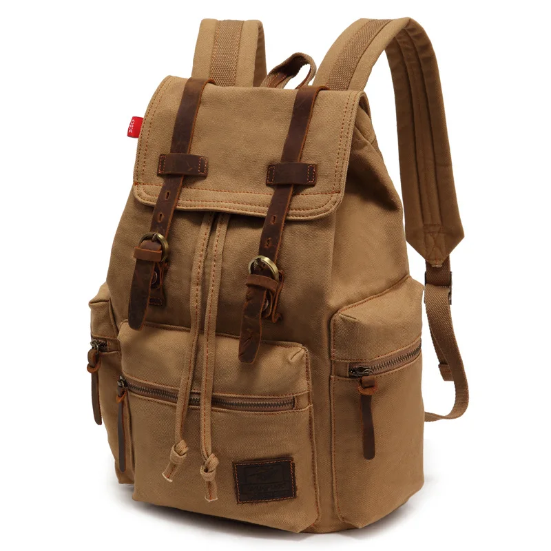 Student Schoolbag Men and Women Canvas Shoulders Backpack 15.6 inch Laptop Bag Large Capacity Retro Commuter Backpacks