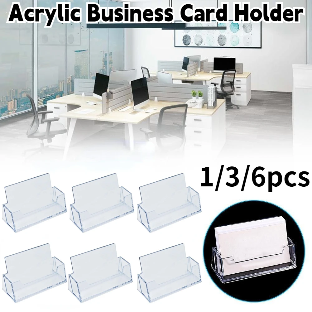 1/3/6pcs Acrylic Business Card Holder for Desk, Clear Plastic Business Cards Display Holders Stand, Fits 30-50 Business Cards