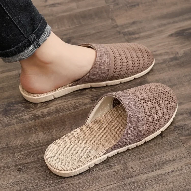 Summer House Slippers for Women Men Breathable Waffle Indoor Slippers Slip-on Open Toe Home Shoes Closed-Toed Mute Slippers