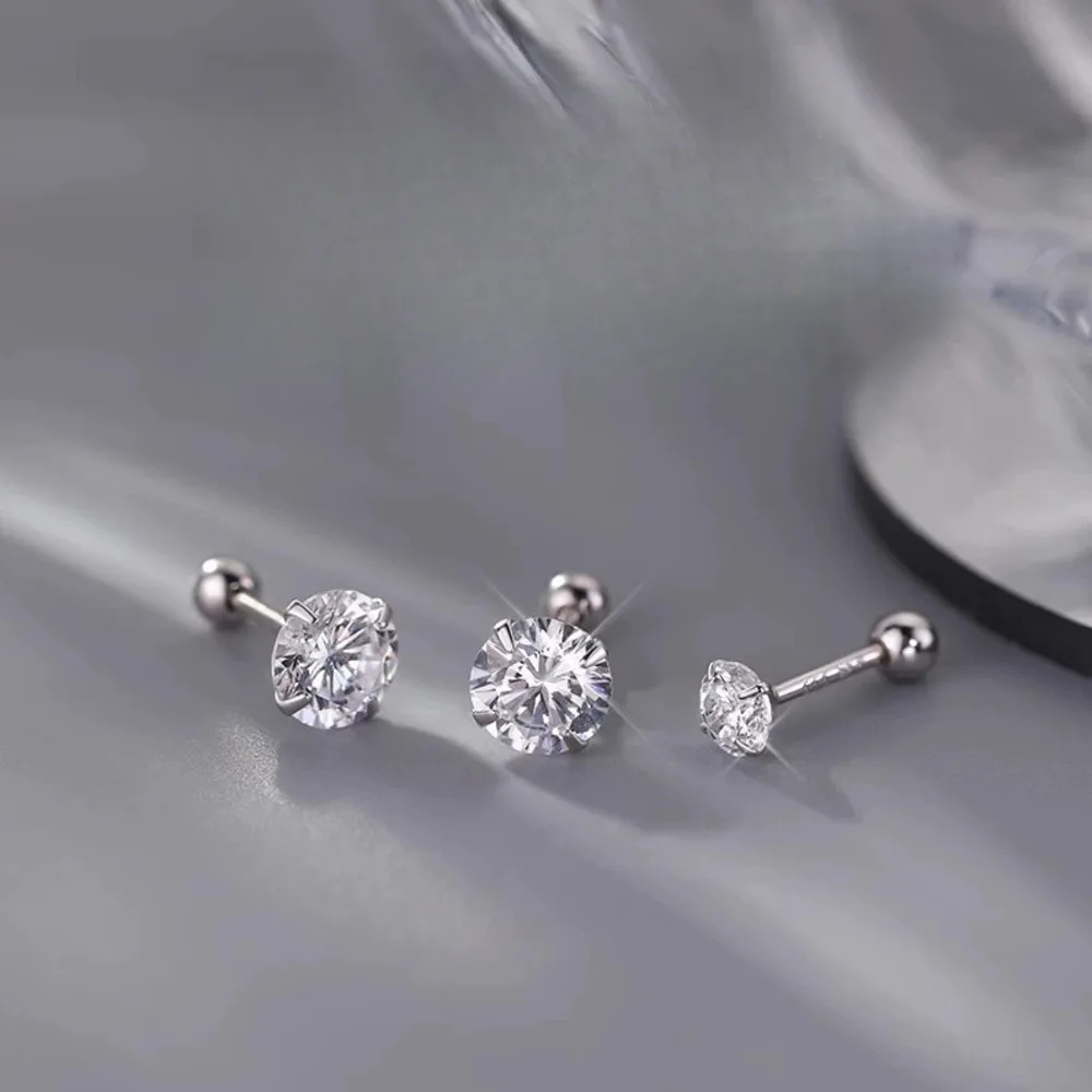 JH مويسانيتي 925 فضة قطع مستديرة وأقراط للنساء الرجال الخيوط أقراط بسيطة مويسانيتي الزركون غرامة مجوهرات