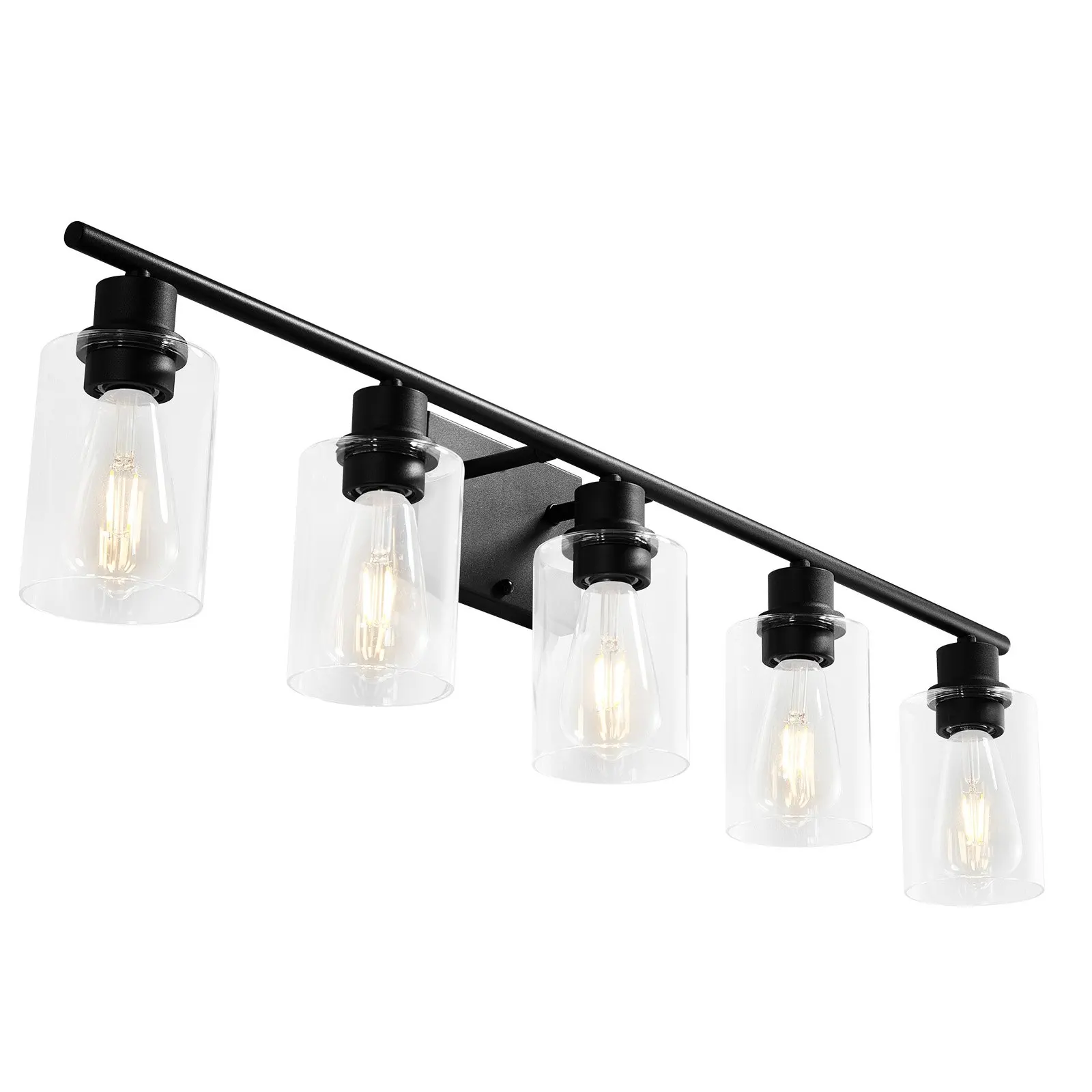 

5-Light Bathroom Vanity Lights, 37.1-Inch, Modern Light Fixtures Above Mirror With Clear Glass Shade, 60W, Wall Lighting For