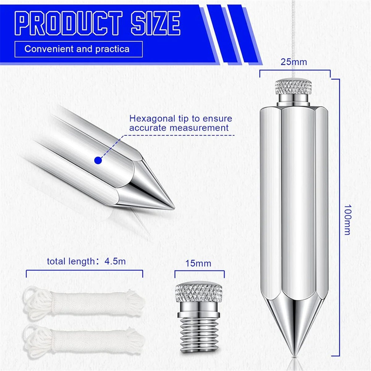 

PA-Hexagon Steel PlumbBob,2 Pcs Plumb Bobwith String 8 Ounce,5 Ounce Plumbbob Weight for Construction