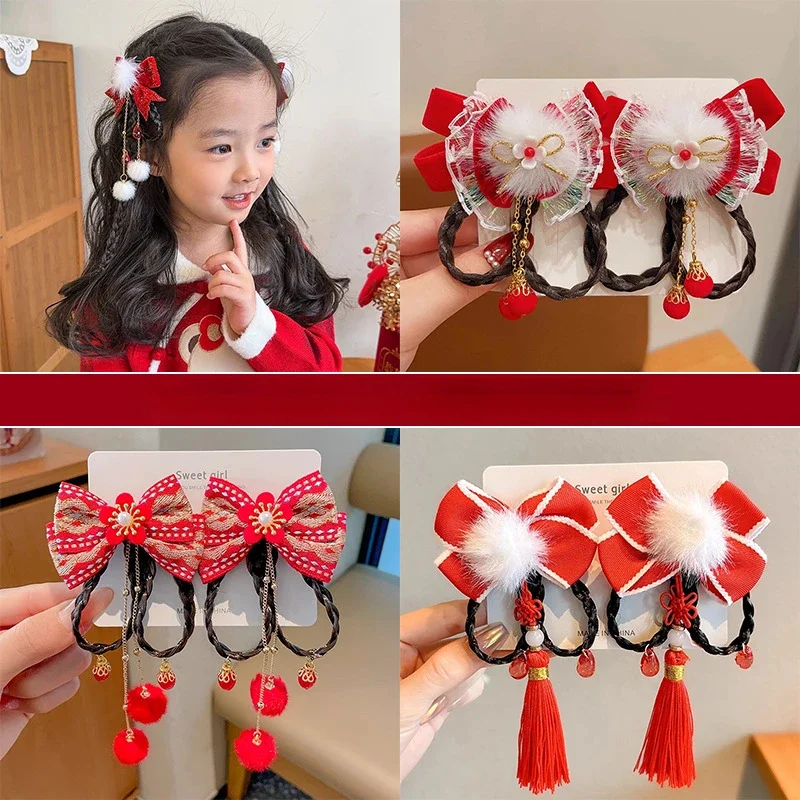 

New Children's Headwear Chinese Style Girl Wig Tassel Hair Clip Girl Ancient Style Hanfu Hair Accessory Hair Clip