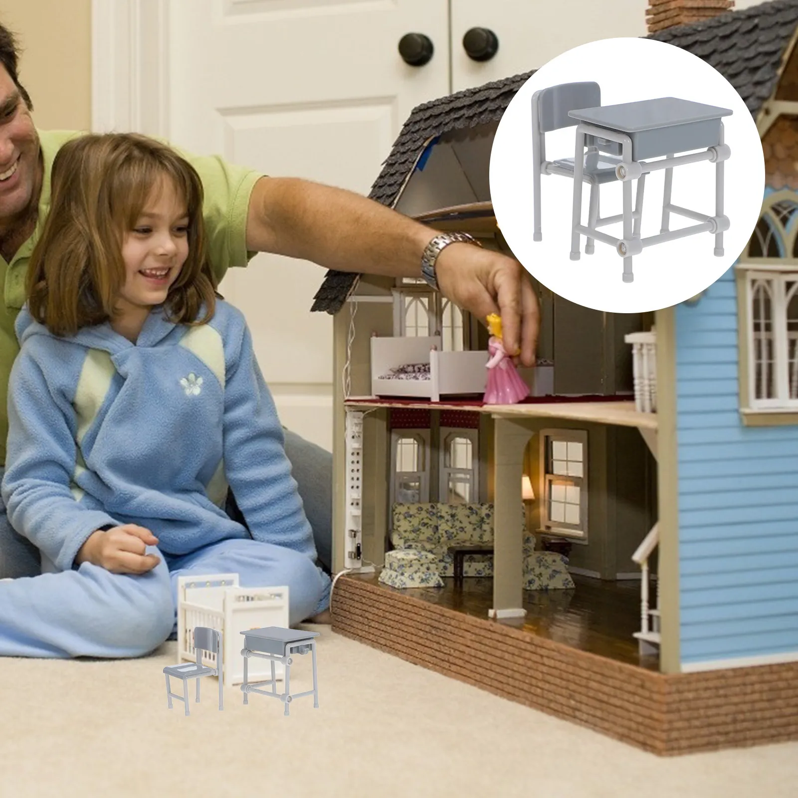 

5 комплектов миниатюрной мебели для школьных классов: реалистичные пластиковые парты и стулья для кукольного домика, декора класса, развития пространственного мышления