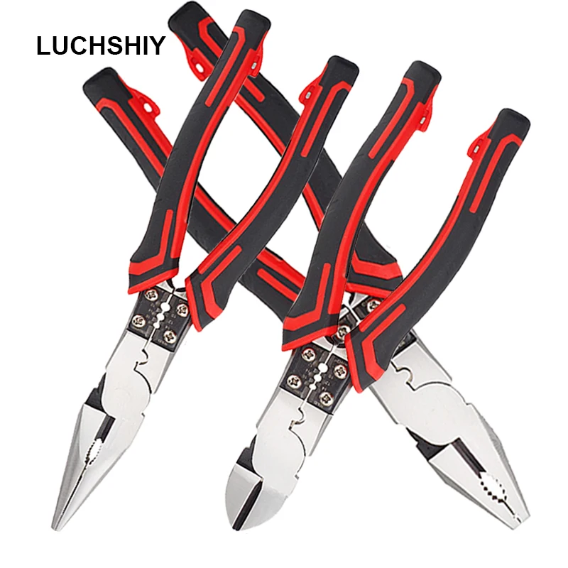 

LUCHSHIY Combination Pliers 7" Wire Cutting Stripping Crimping Cable Cutter Long Nose Diagonal Pliers Multitool Hand Tool Kit