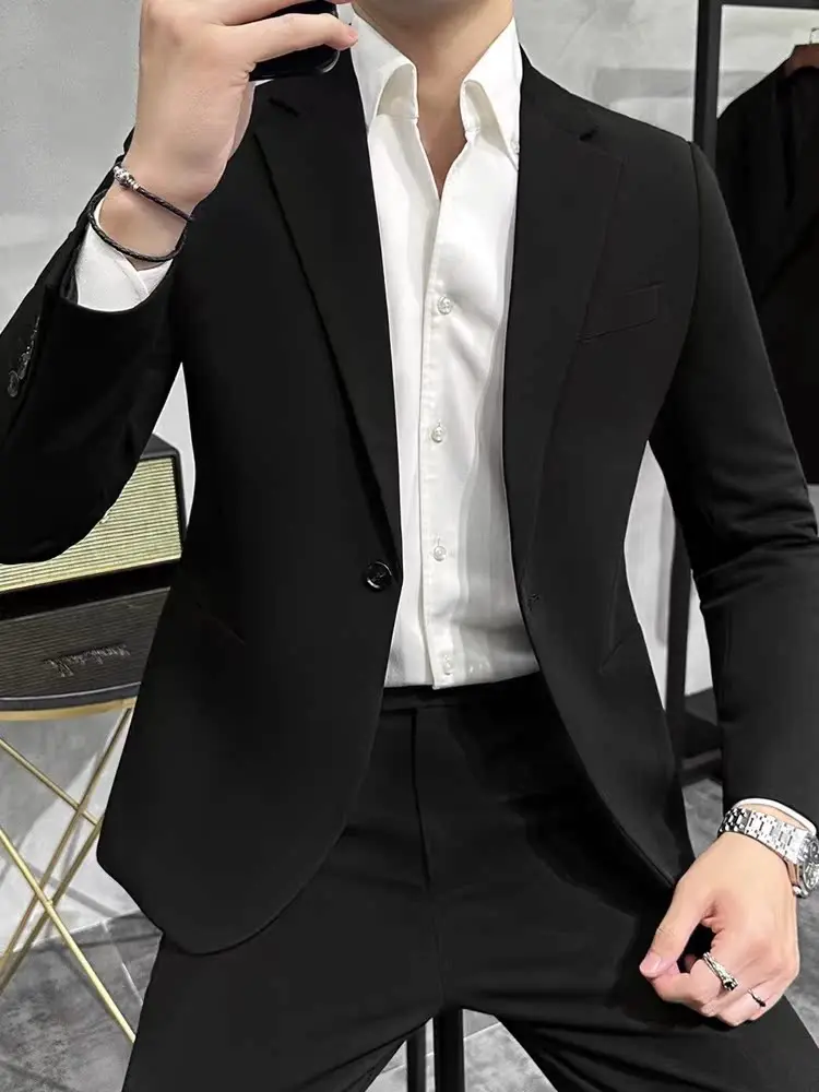 

Men's Casual Slim Fit Suit Jacket Fashionable Korean Style Wedding Outfit Top Shirt Urban Fashion Polyester Blend Spring Autumn