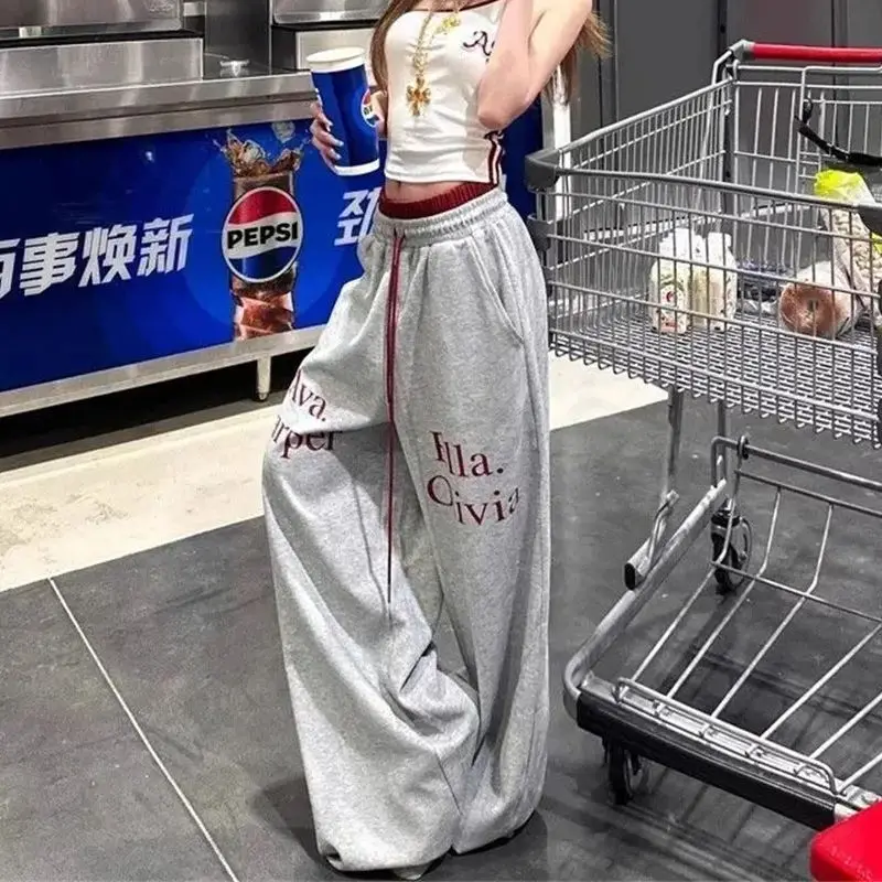 Oversized Letter Printed High Street Trousers Women Elasic Waist Hip Hop Baggy Harajuku Fashion Straight Loose Wide Leg Clothing