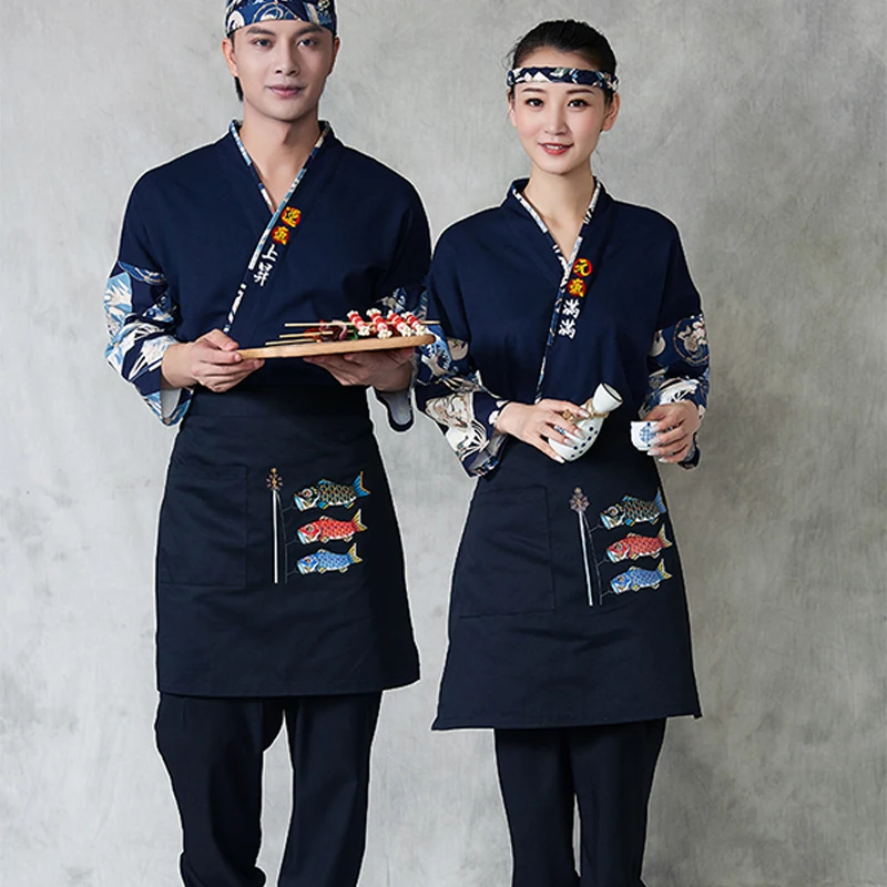 

Japanese Style Chef Coat Sushi Cuisine Restaurant Kimono Tops Pants Uniform Waiter Overalls Izakaya Chef Work Clothes Jackets
